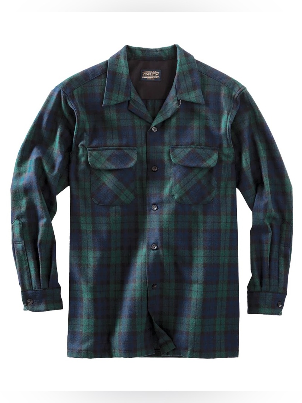 Heritage 100% Wool Pendleton Board Shirt Jac Blackwatch Tartan Plaid Navy Green